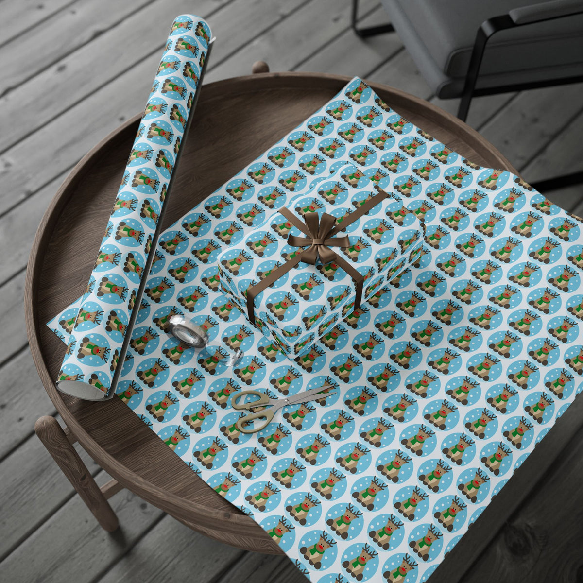 Wrapping Paper — Cheerful Reindeer Pattern Holiday Gift Wrap