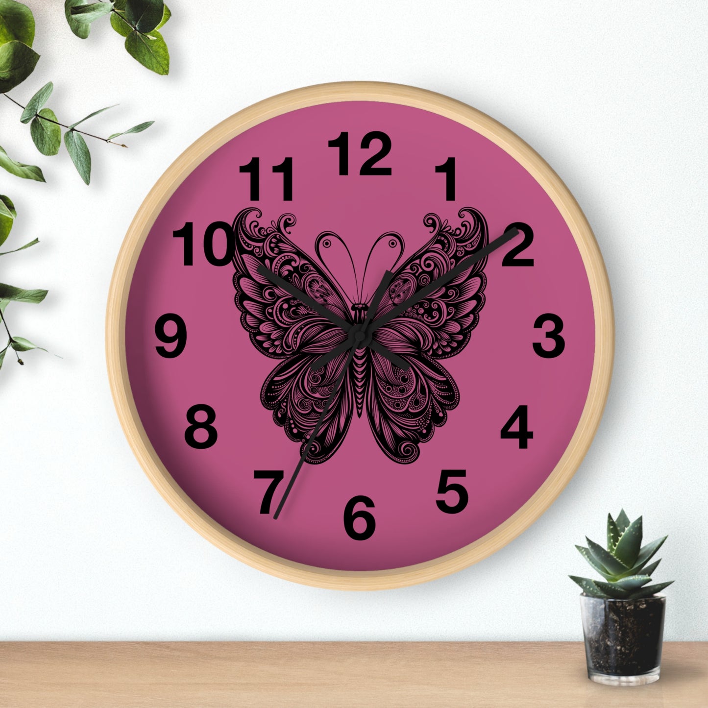 Butterfly Inspired Wall Clock | Chic Home Decor, Unique Gift for Her, Modern Timepiece, Butterfly Lover Gift, Pink Wall Clock