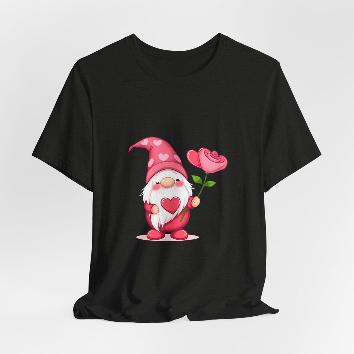 Valentine Gnome T‑Shirt — Cute Pink Gnome Holding Rose Tee