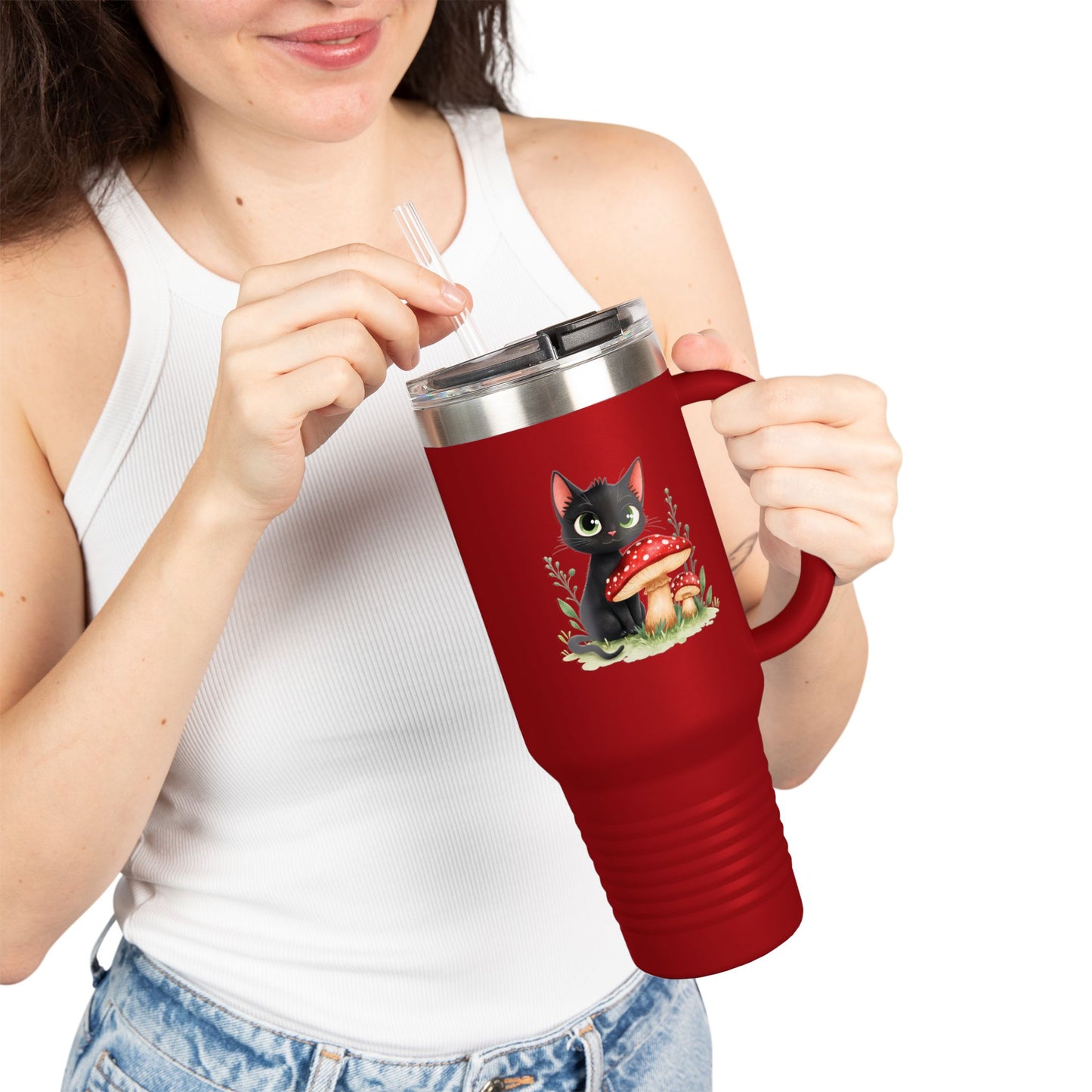 Cute Cat & Bunny Insulated Travel Mug - 40oz Drink Holder for Coffee, Tea, Gifts, Animal Lover, Travel