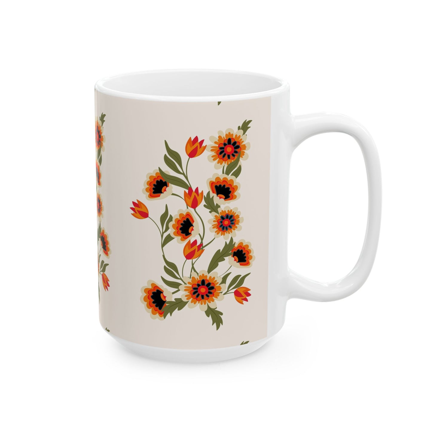 Floral Patterned Ceramic Mug - Cozy Gift for Garden Lovers, Coffee Lovers, Home Decor, Mother's Day, Birthdays