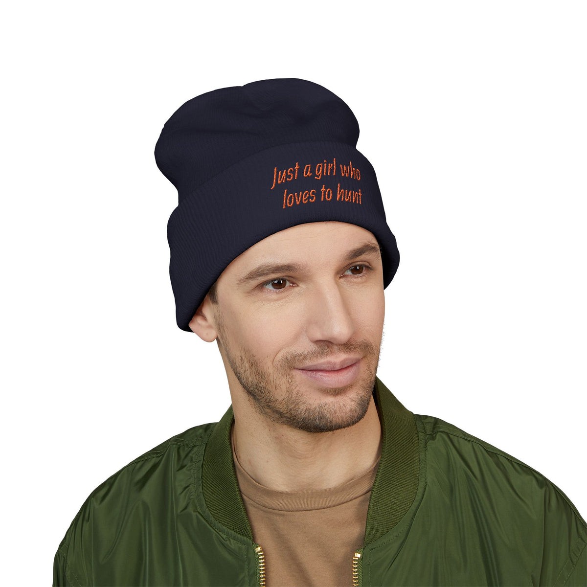 Hunting Enthusiast Beanie - "Just a Girl Who Loves to Hunt" Embroidered Cuffed Beanie