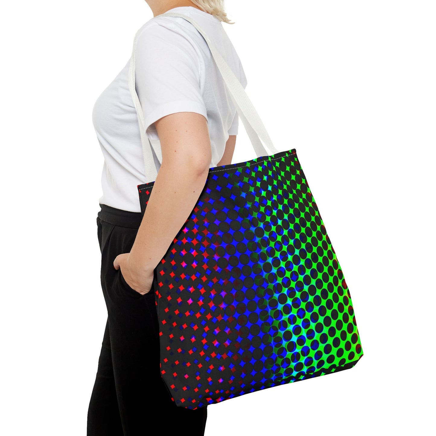 Vibrant Dot Print Tote Bag - Colorful Reusable Shopping Bag, Beach Tote