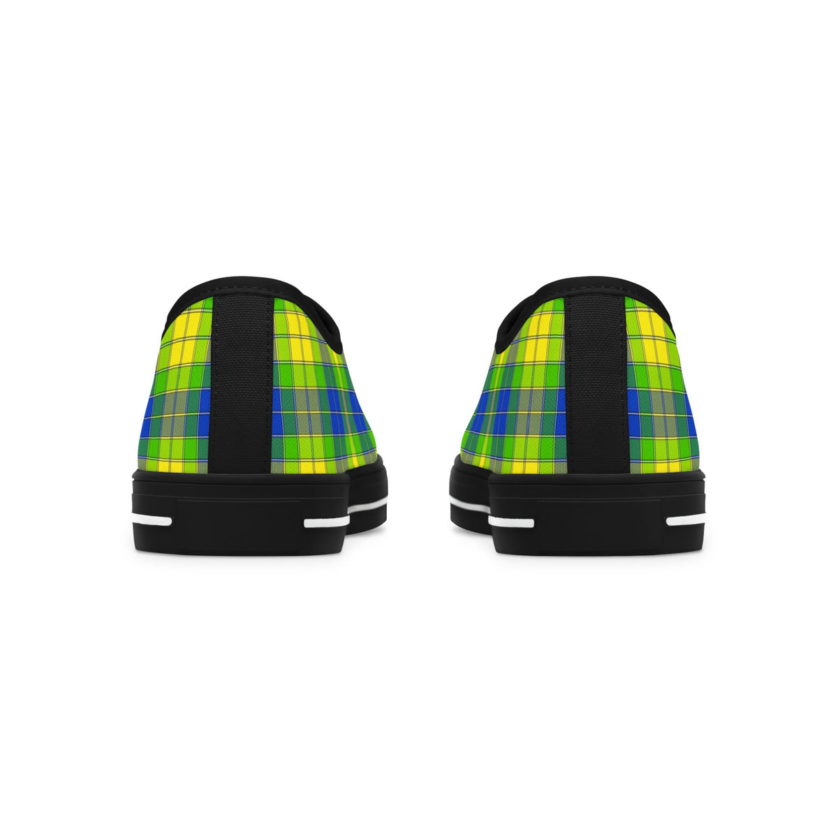 Plaid Green Blue Low Top Sneakers — Casual Canvas Shoes
