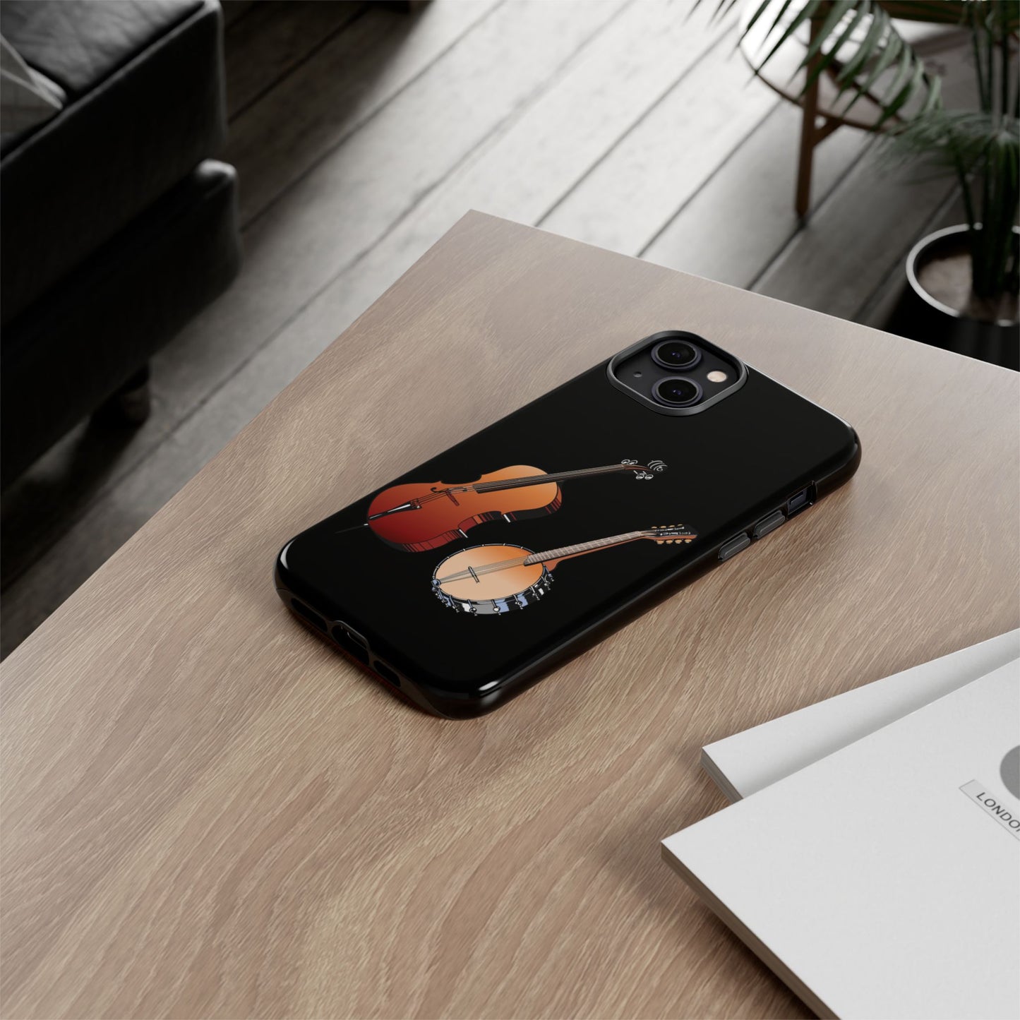Musical Instrument Phone Case - Violin & Banjo Design, Music Lover Gift, Unique Phone Cover, Holiday Gift, Durable Tough Cases