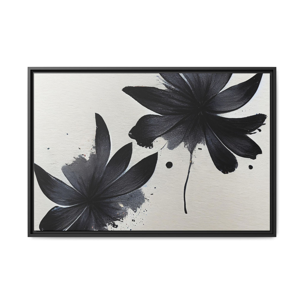 Framed Black Floral Matte Canvas Wall Art — Monochrome Botanical Print
