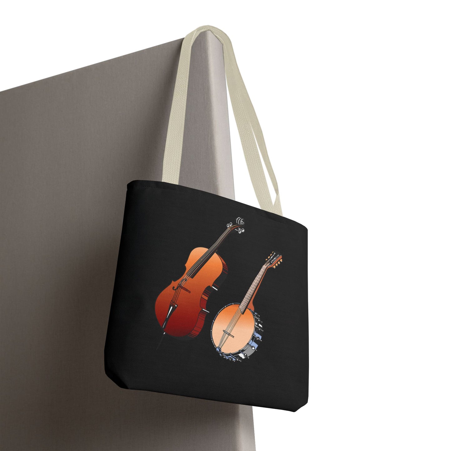 Musical Instruments Tote Bag, Music Lover Gift, Banjo and Cello Design, Stylish Grocery Tote, Concert Bag, Eco-Friendly Carryall