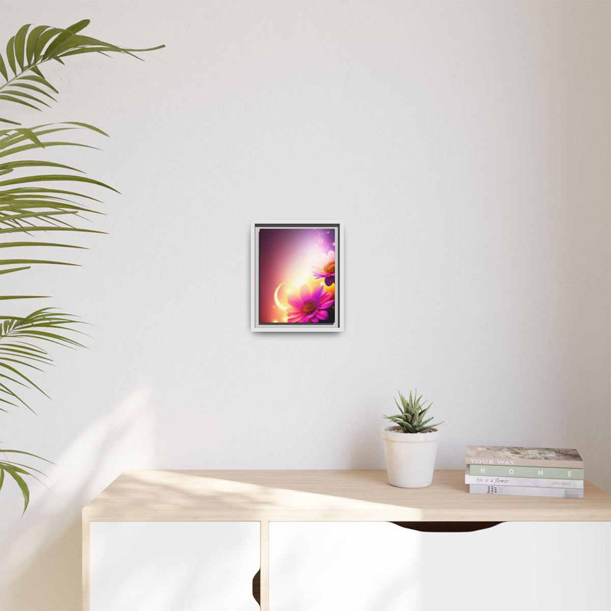 Framed Floral Canvas Art — Pink Daisies Sunset Wall Print
