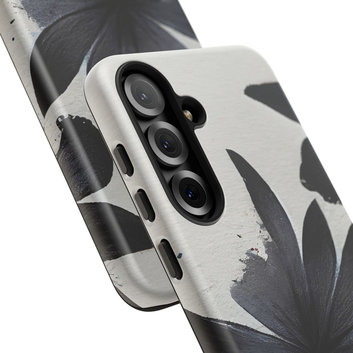 Monochrome Floral Tough Phone Case — Black Ink Flower Protective Cover