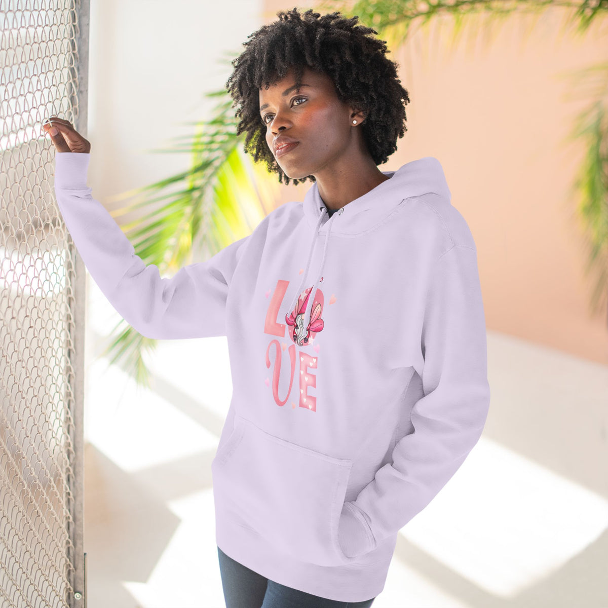 Love Blossom Hoodie — Pink Floral "LOVE" Graphic Fleece Hoodie