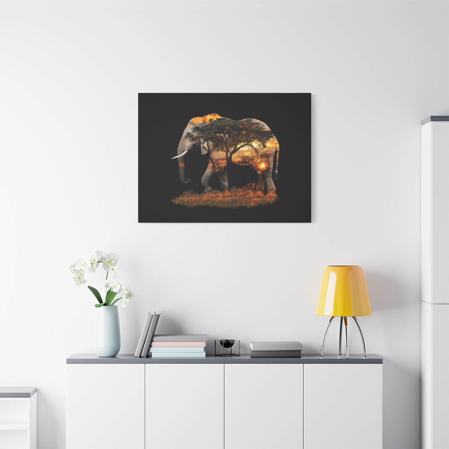 Elephant Tree Matte Canvas Art, Nature Wall Decor, Wildlife Home Decoration, Gift for Animal Lovers, Boho Living Room Accent