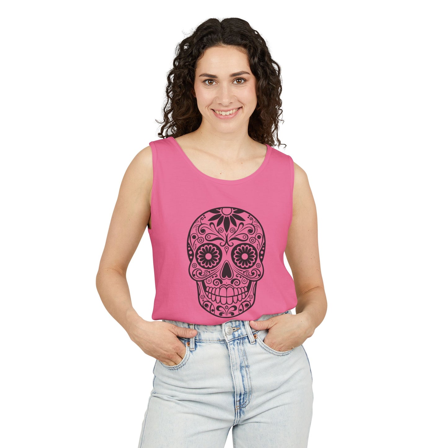 Skull Design Tank Top - Unisex, Cotton Muscle Tee for Festivals