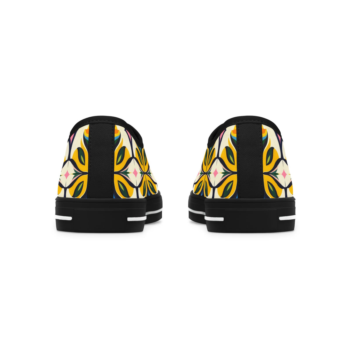Floral Geometric Low Top Sneakers — Yellow Retro Tile Pattern