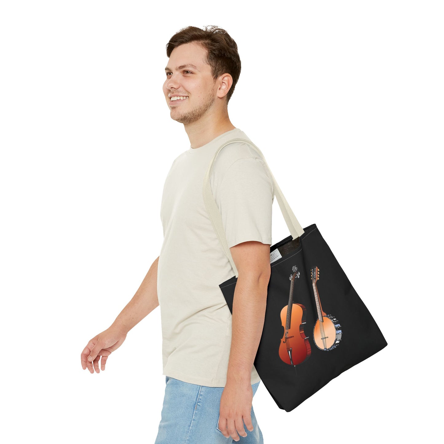 Musical Instruments Tote Bag, Music Lover Gift, Banjo and Cello Design, Stylish Grocery Tote, Concert Bag, Eco-Friendly Carryall