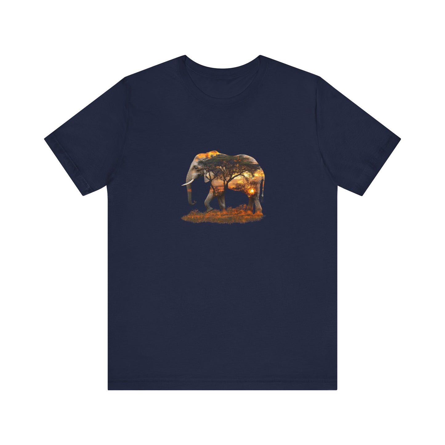 Elephant Sunset Unisex Jersey Tee, Nature Lover Shirt, Animal Print T-Shirt, Gift for Wildlife Enthusiasts, Eco-Friendly Fashion