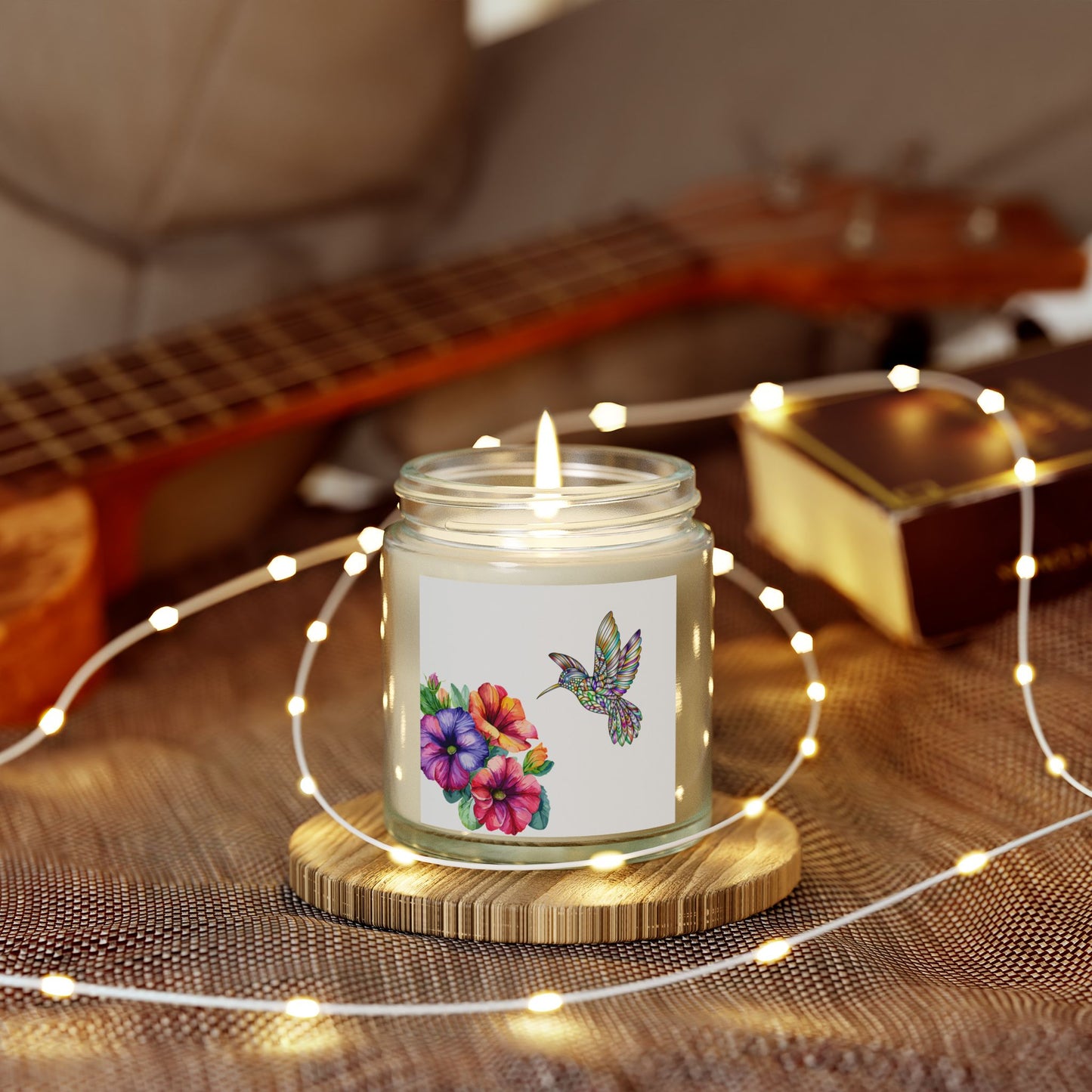 Scented Candles - Tropical Essence, Floral & Hummingbird Design, Relaxation Gift, Home Decor, Aromatherapy