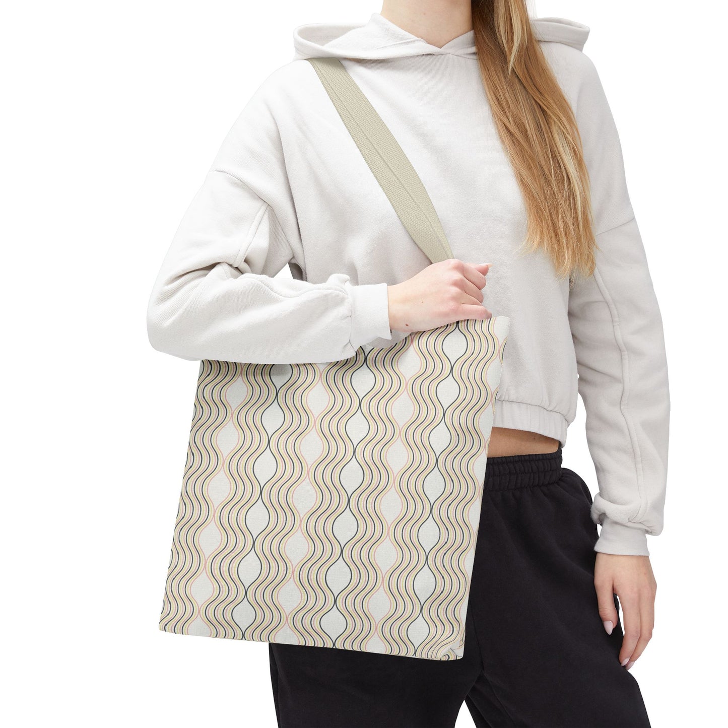 Waves Pattern Tote Bag, Boho Chic Handbag, Everyday Carry, Beach Bag, Gift for Her, Eco-Friendly Style