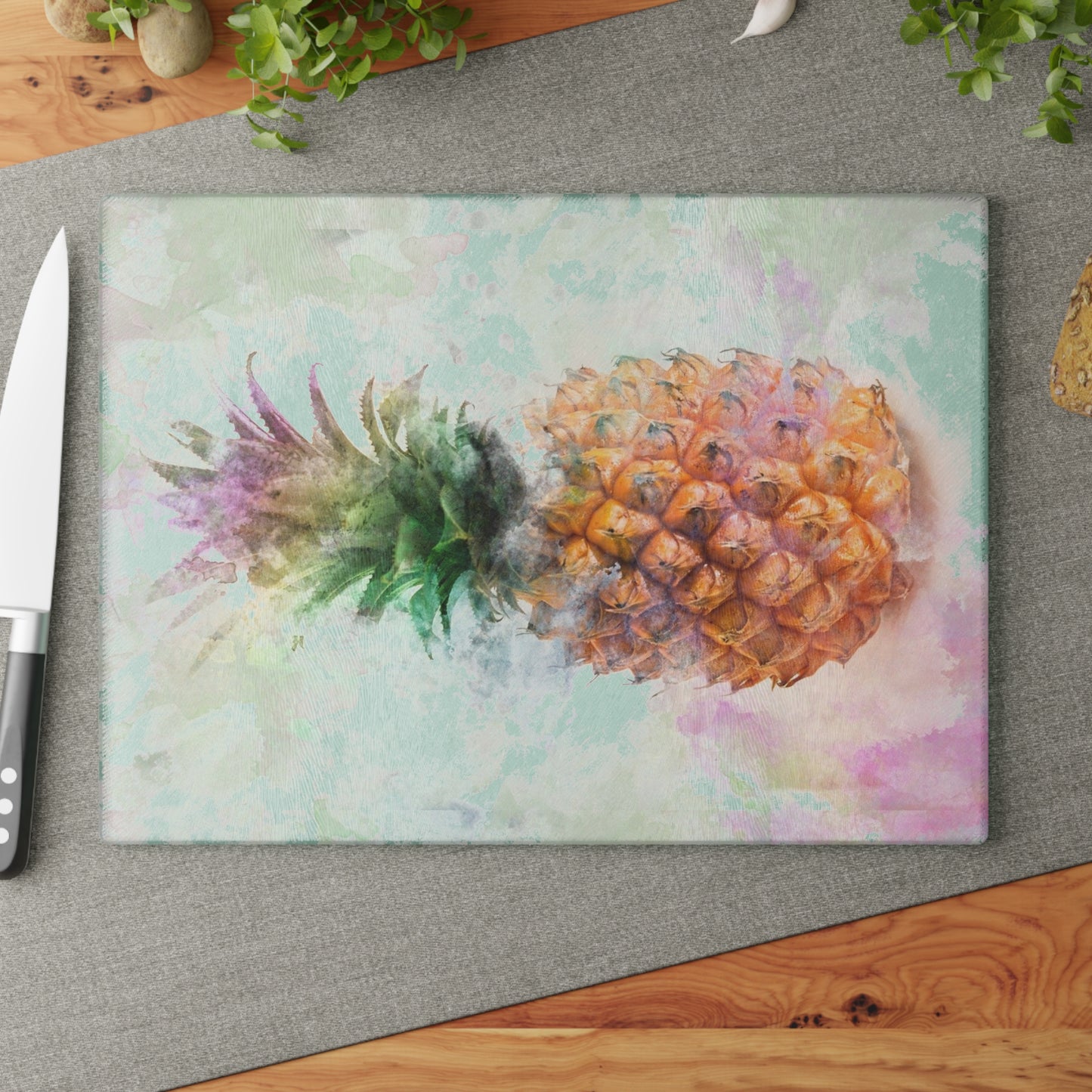 Pineapple Art Glass Cutting Board, Kitchen Decor, Tropical Gift, Summer Party Accessory, Wedding Gift, Unique Culinary Art