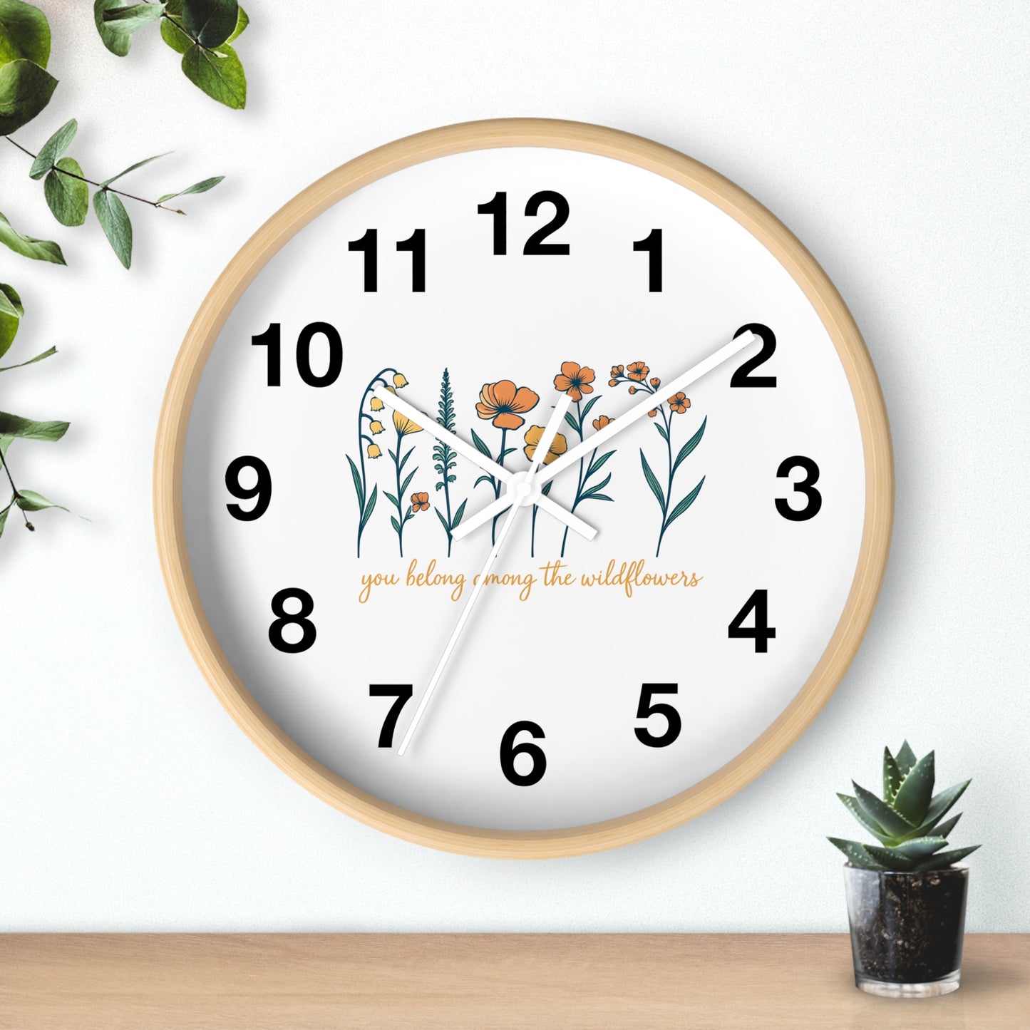 Boho Floral Wall Clock - You Belong Among the Wildflowers, Home Decor, Gift for Nature Lovers, Office Wall Decor, Rustic Style