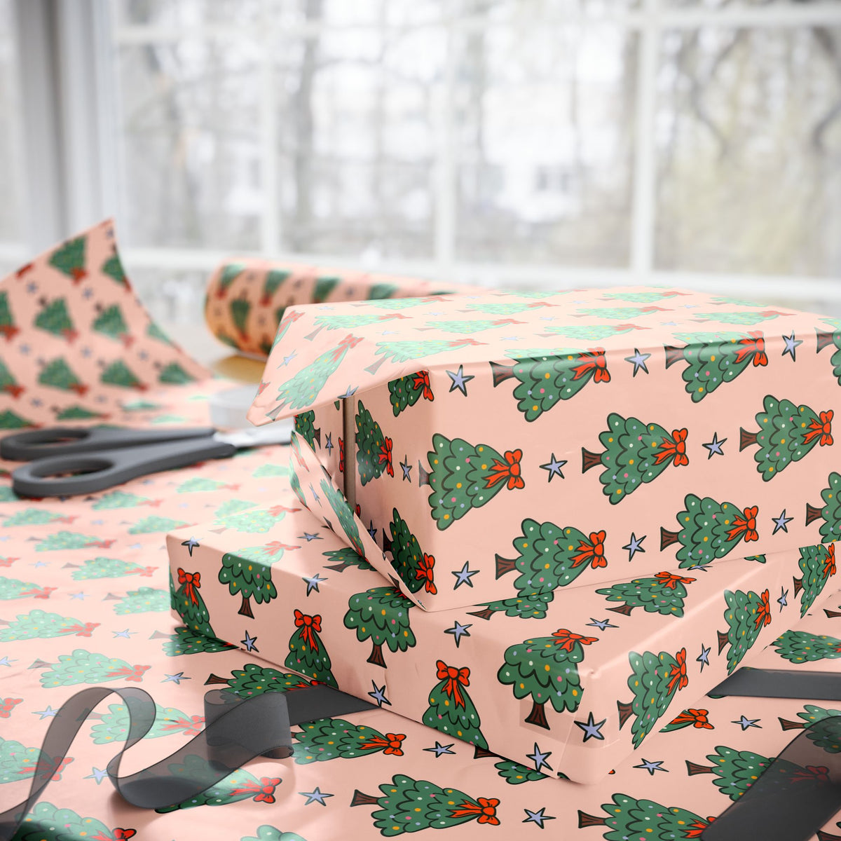 Christmas Tree Pattern Wrapping Paper Roll — Festive Gift Wrap for Holidays & Parties