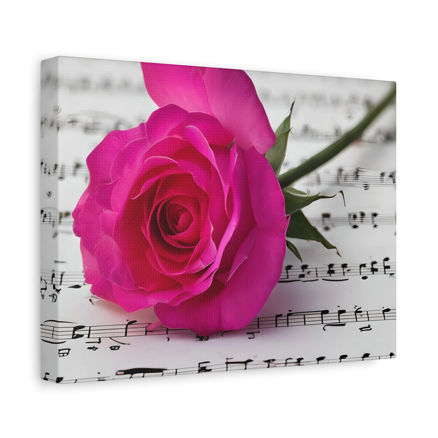 Stretched Canvas Art Print, Classic Rose on Sheet Music, Floral Wall Decor, Home Decoration, Gift for Music Lovers