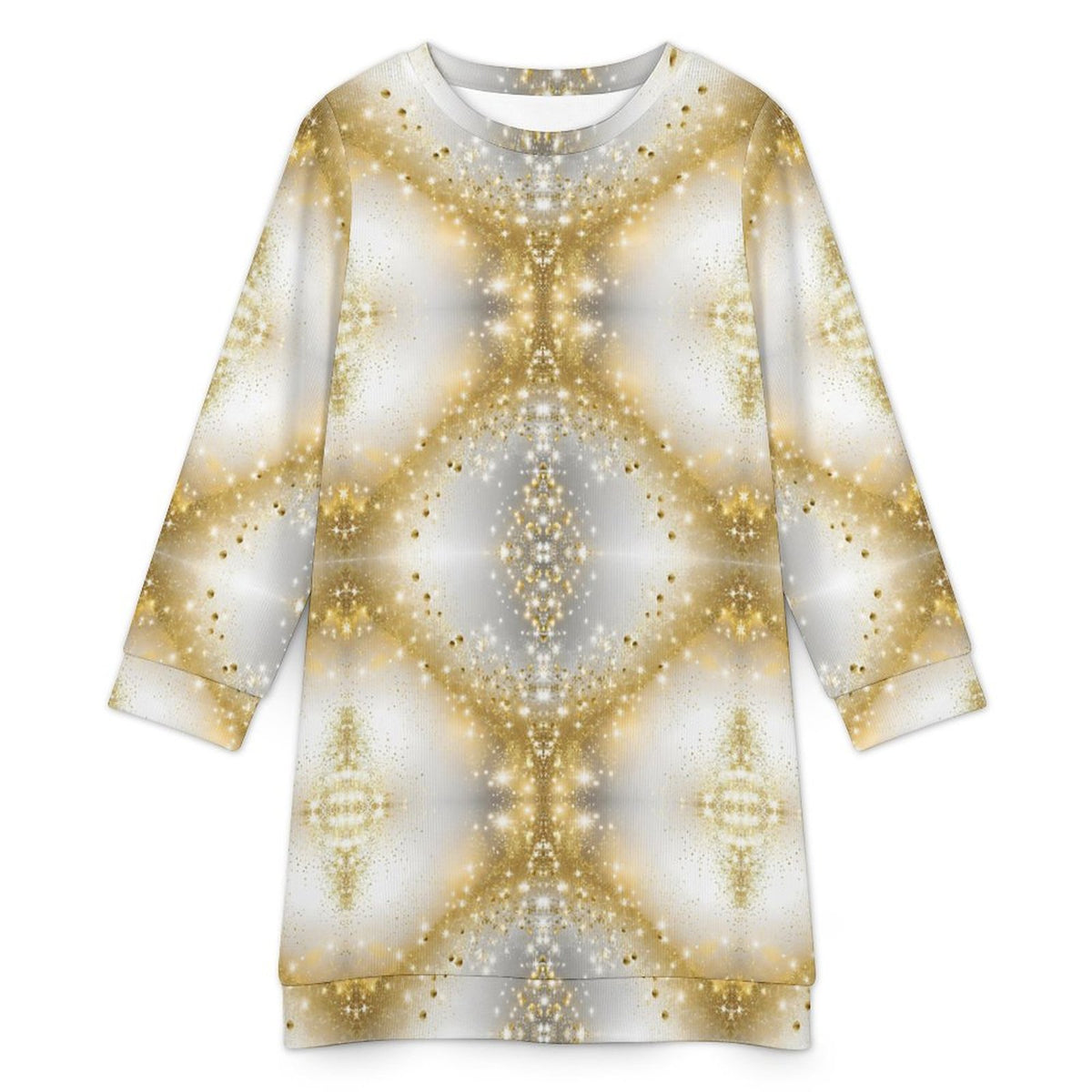 Women's Long Sleeve Sweater Dress Gold Sparkles