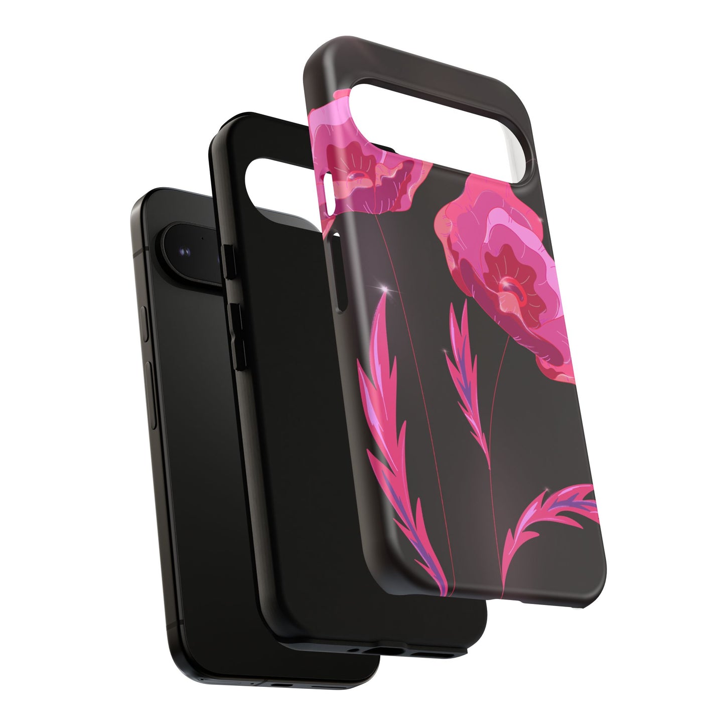Floral iPhone Case | Tough Cases with Pink Poppy Design, Elegant Flower Phone Cover, Gift for Her, Spring Accessories, Chic Tech
