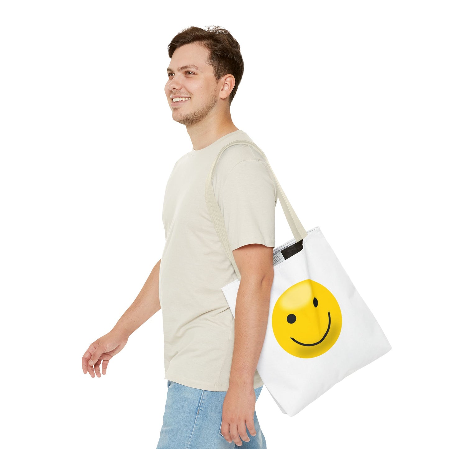 Smiley Face Tote Bag, Eco-Friendly Shopping Bag, Fun Beach Bag, Gift for Teens, Happy Tote for Everyday Use