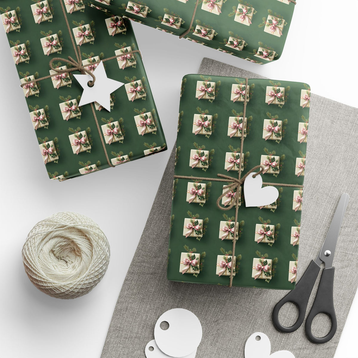 Holiday Floral Gift Wrap — Green Lily Pattern Wrapping Paper Roll