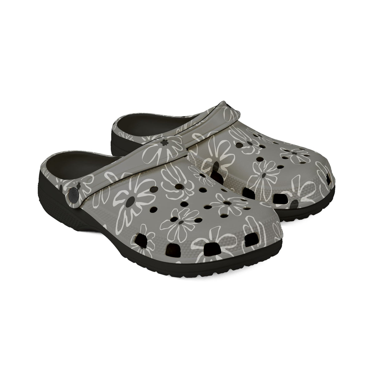 Gray Floral EVA Foam Clogs — Lightweight Garden & Casual Slip-On Shoes