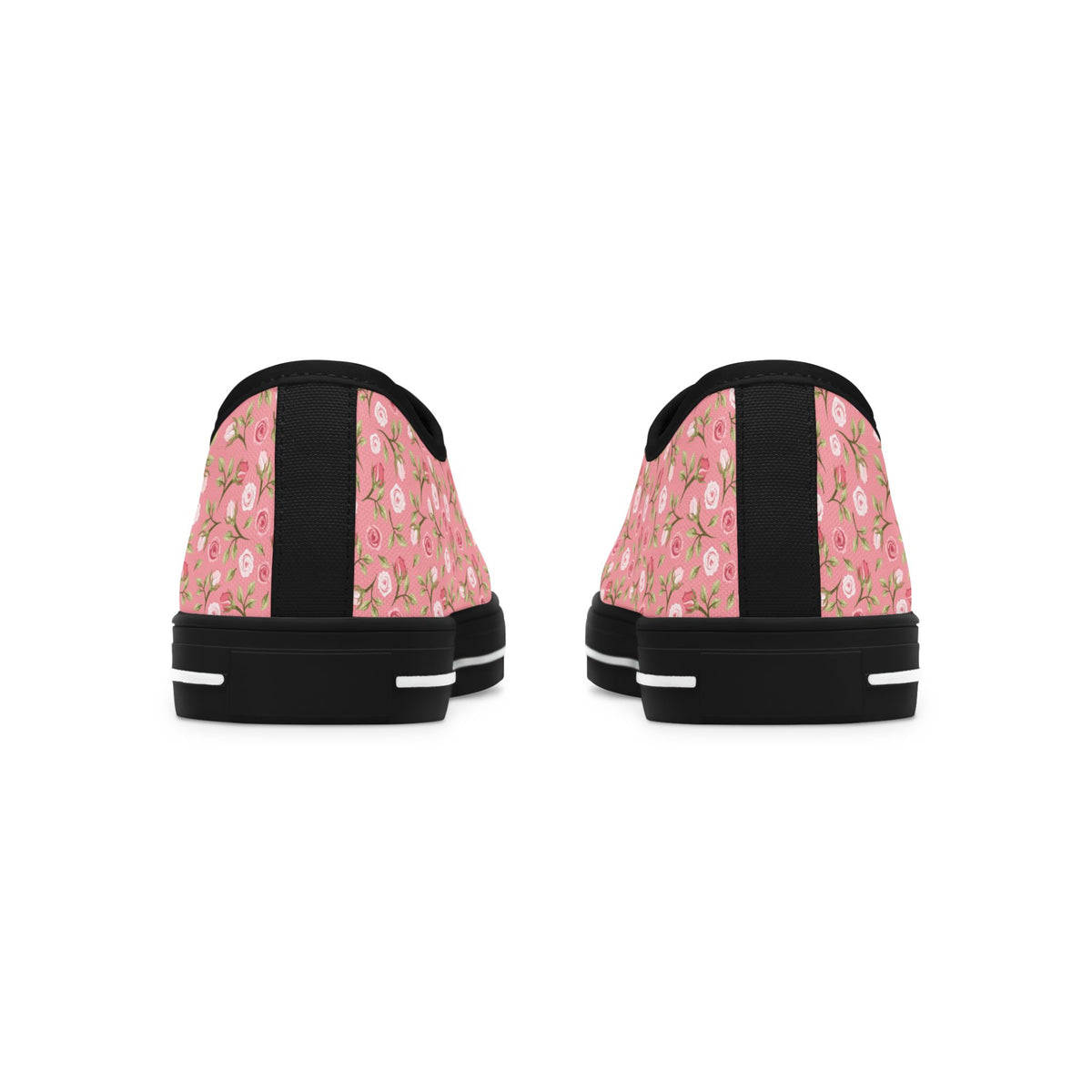 Floral Pink Low Top Sneakers — Women's Cute Rose Pattern Canvas Shoes