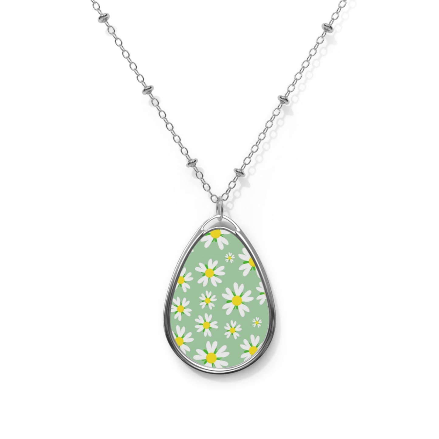 Floral Oval Necklace, Daisy Pendant Jewelry, Nature-Inspired Gift, Boho Necklace, Spring Accessory, Eco-Friendly Jewelry