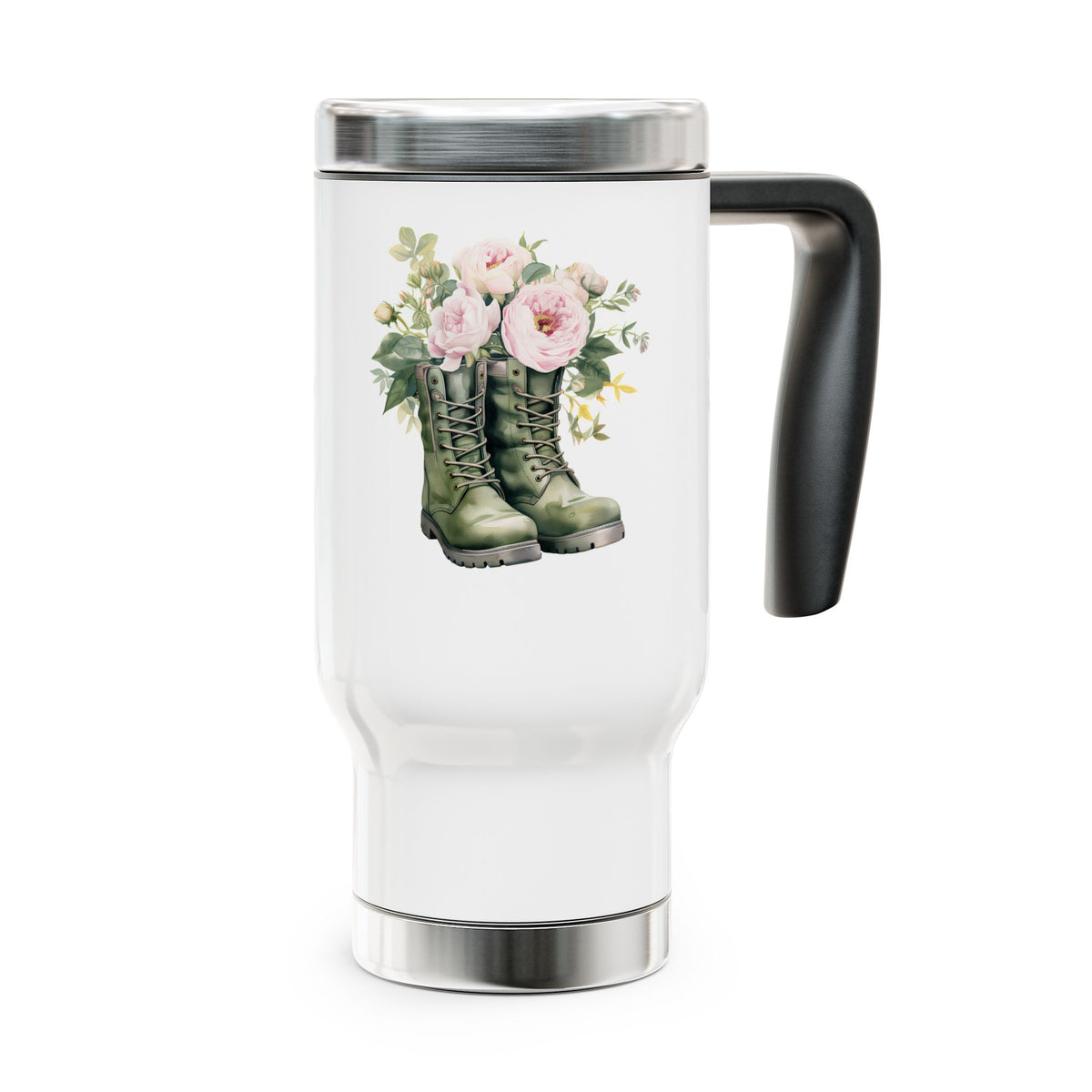 Floral Combat Boots Travel Mug — 14 oz Stainless Steel Insulated Tumbler