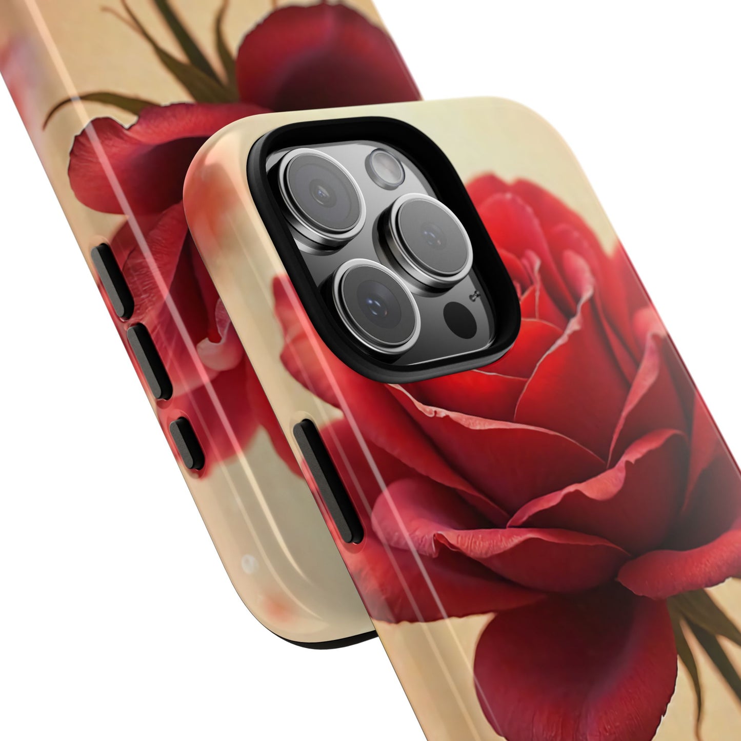 Floral Phone Case with Red Rose Design, Tough Phone Cover, Flower Print, Gift for Her, Stylish Accessory, Floral Aesthetic