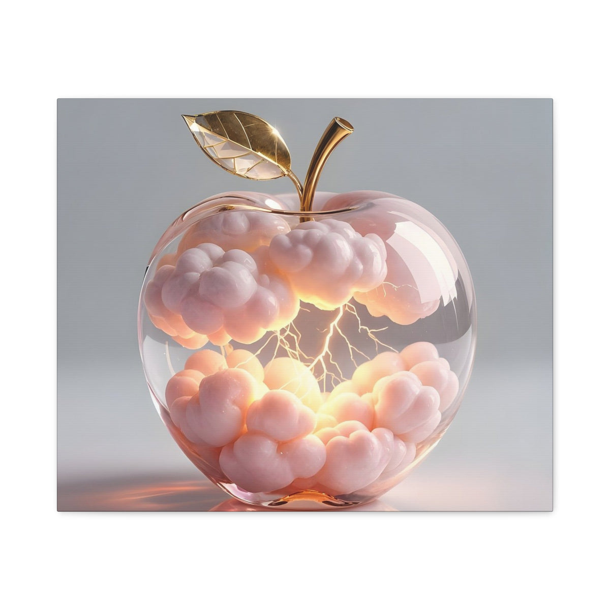 Surreal Glass Apple Canvas – Lightning & Pink Clouds Wall Art