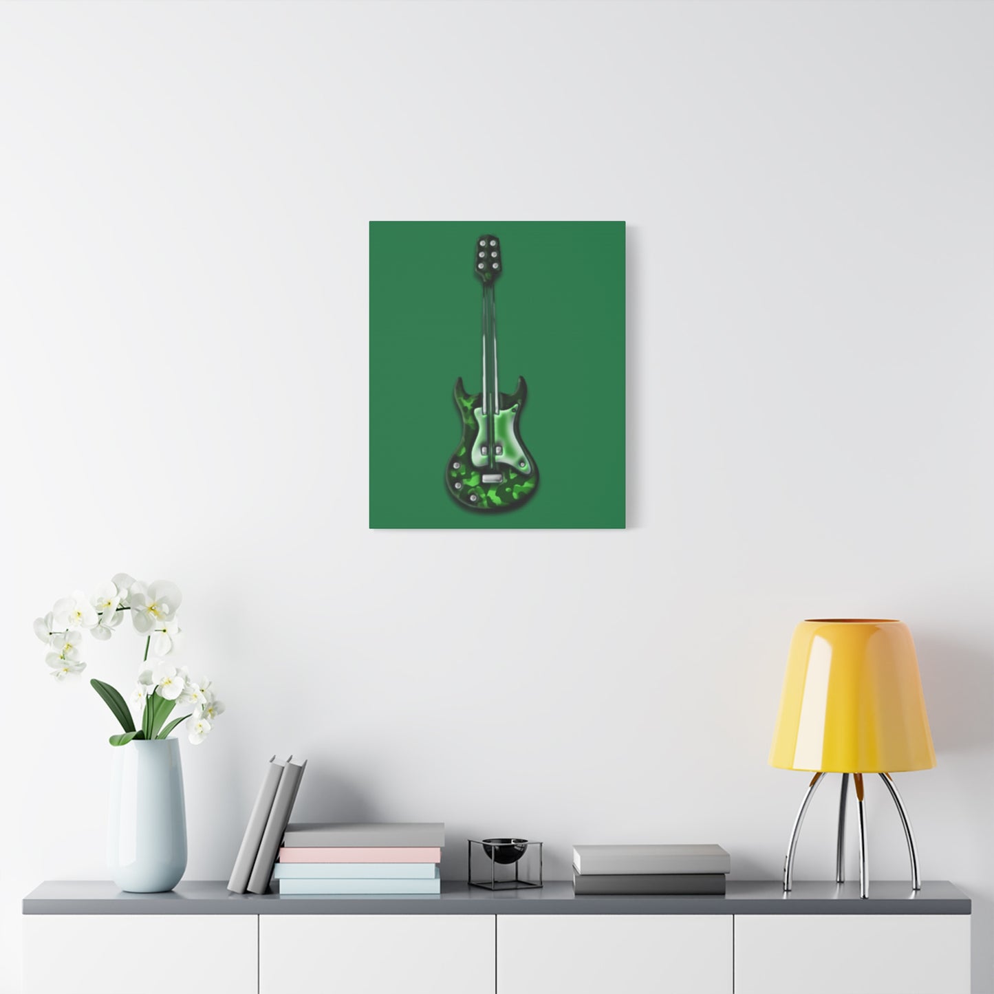 Green Electric Guitar Canvas Art, Music Wall Decor, Rock n Roll Gift, Guitar Lover's Art, Stretched Green Canvas, Home Theater Decor