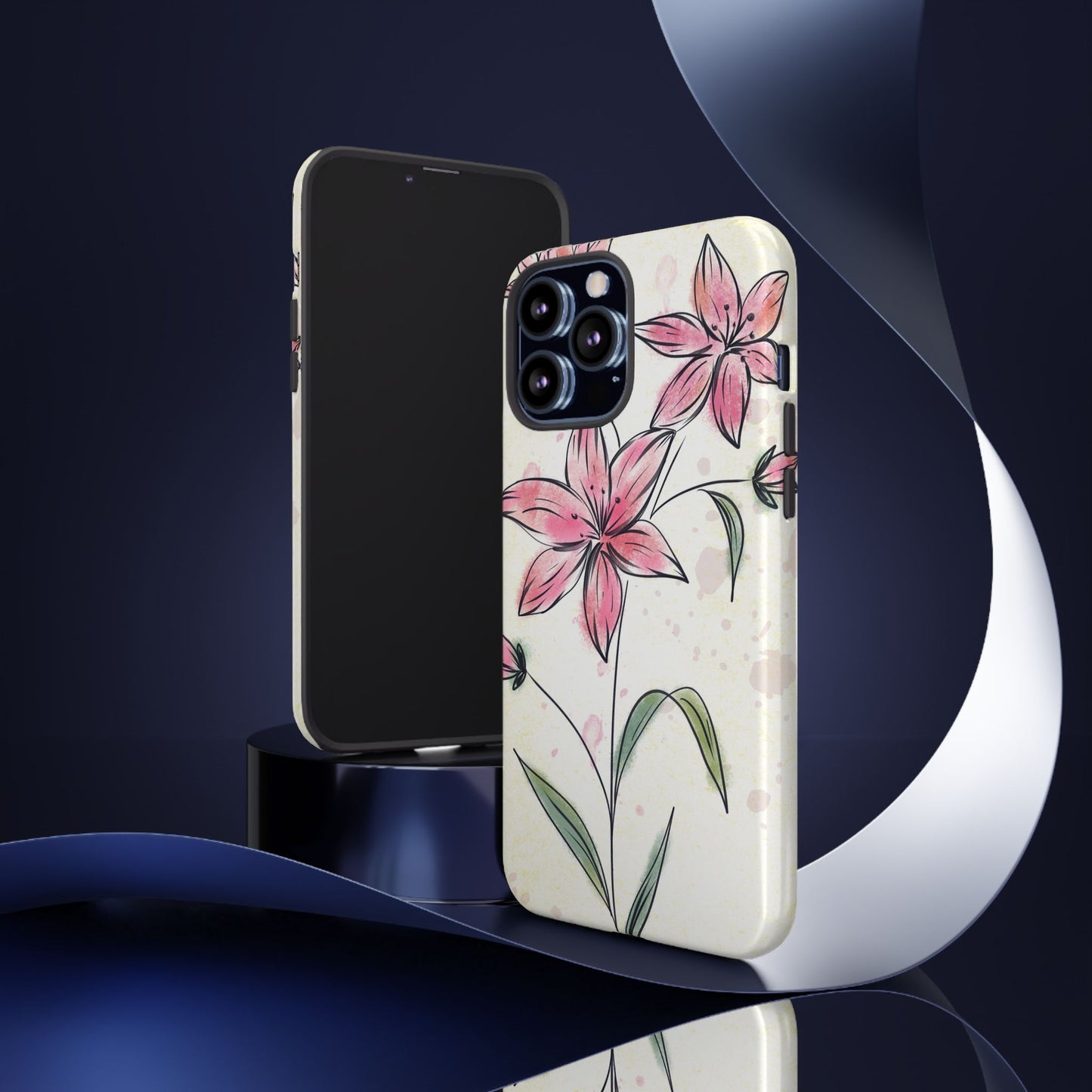 Floral Phone Case with Elegant Pink Lilies, Cute Floral Accessories, Phone Protection, Gift for Her, Stylish Cell Phone Cover