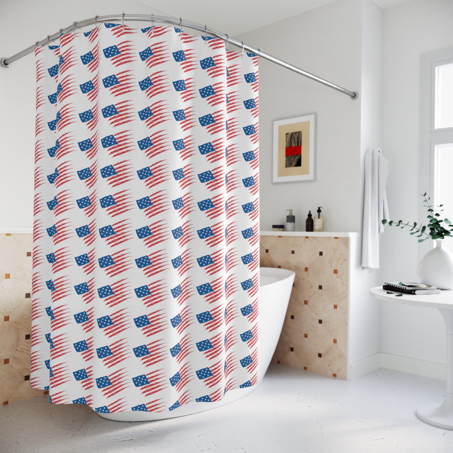 Patriotic Shower Curtain, Americana Decor, Independence Day Gift, Bathroom Accessories, Red White Blue Design