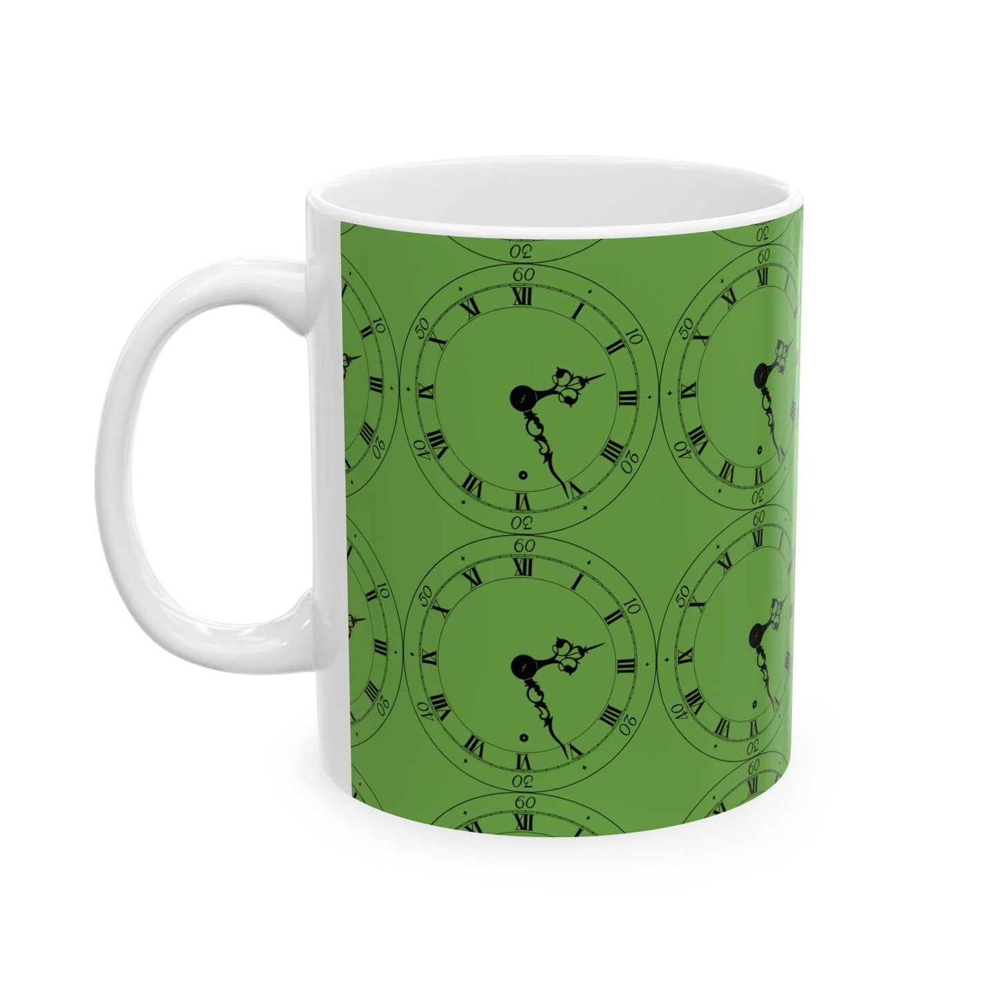 Green Clock Ceramic Mug, Unique Coffee Cup, Perfect Gift for Home, Office, Time Lovers, Functional Decor
