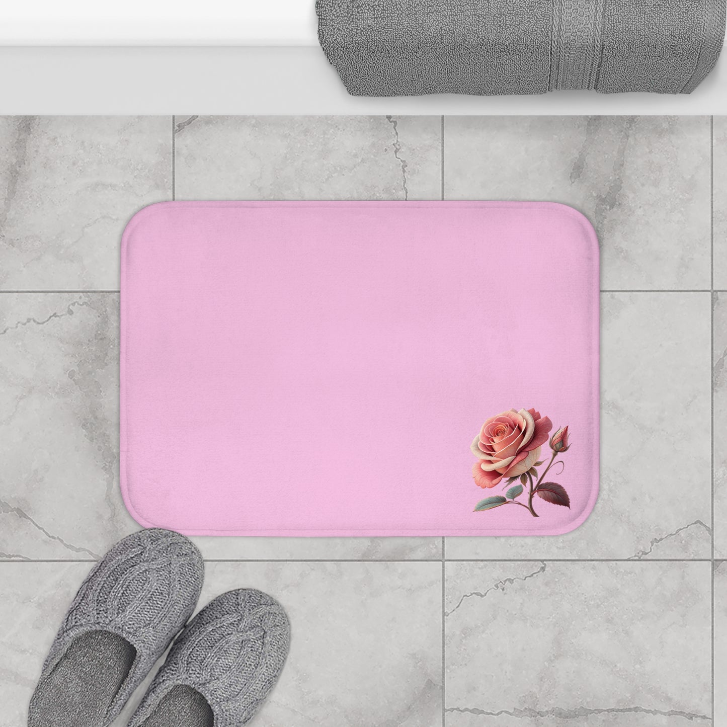 Elegant Pink Floral Bath Mat, Soft Bathroom Rug, Rose Decor for Home, Eco-Friendly Mat, Gift for Her, Wedding or Housewarming