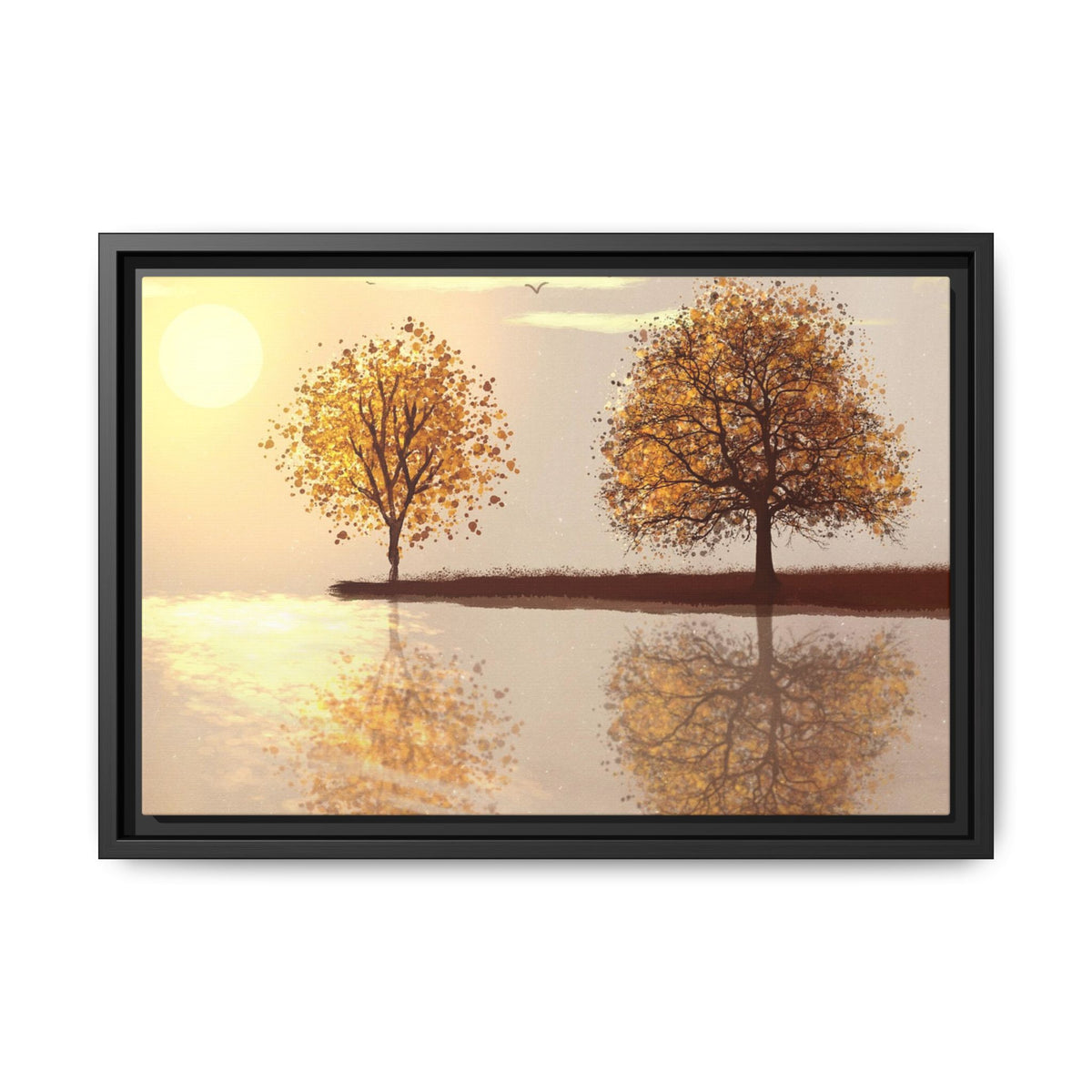 Framed Matte Canvas Wall Art — Golden Autumn Trees Reflection