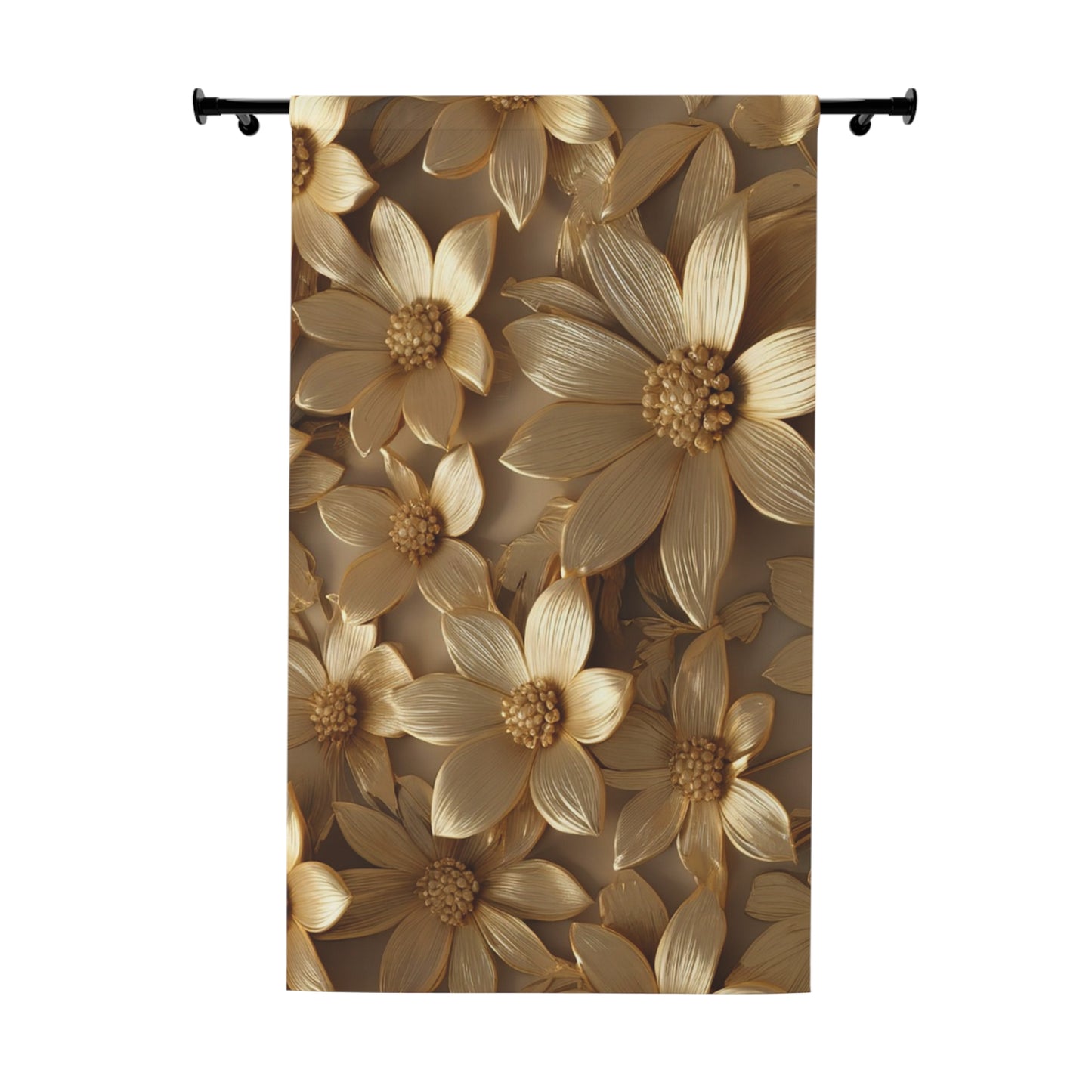 Elegant Floral Window Curtain - Golden Blossom Home Decor, Living Room Drapes
