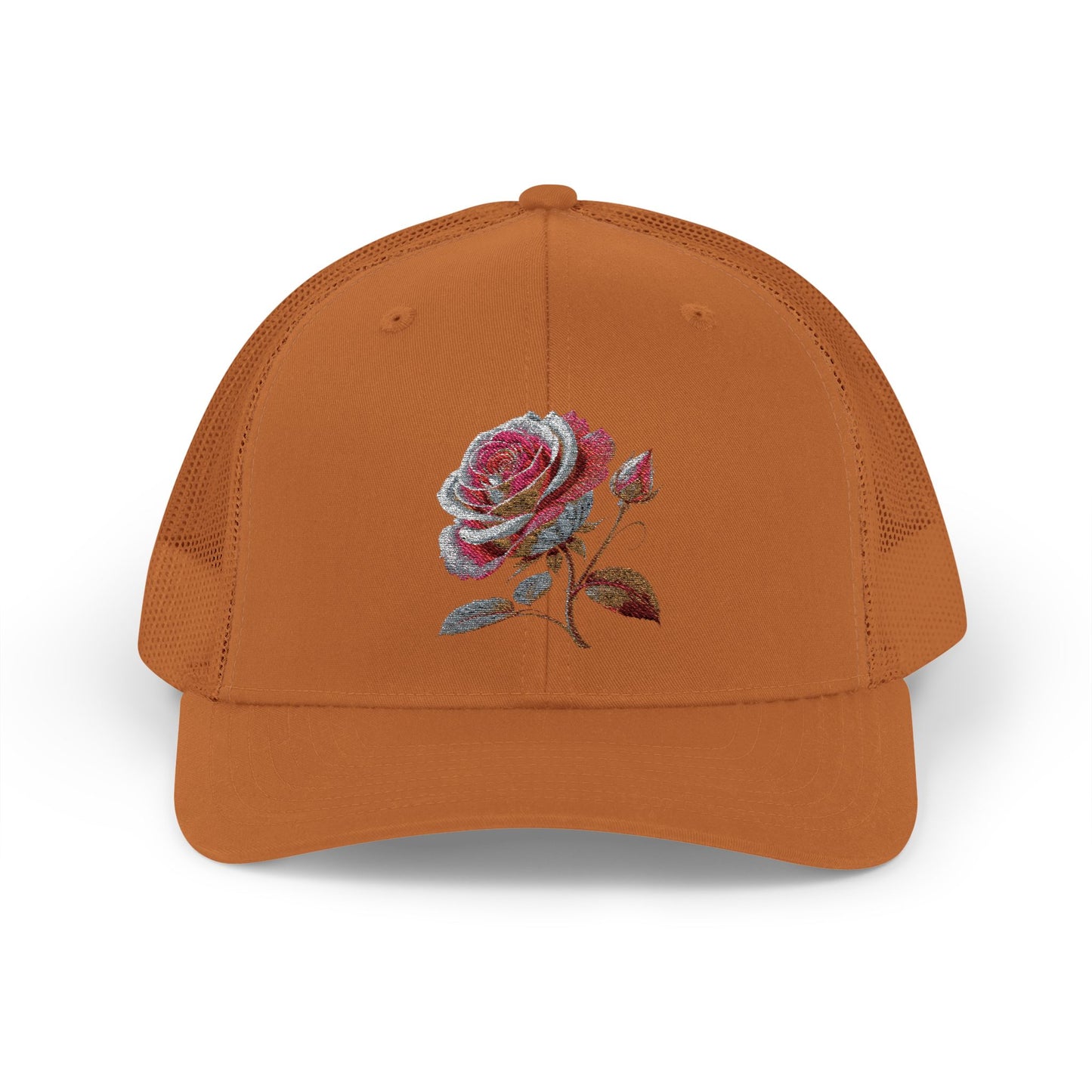 Rose Embellished Snapback Trucker Cap, Casual Hat for Outdoor Events, Gift for Flower Lovers, Stylish Fashion Accessory, Holiday Cap