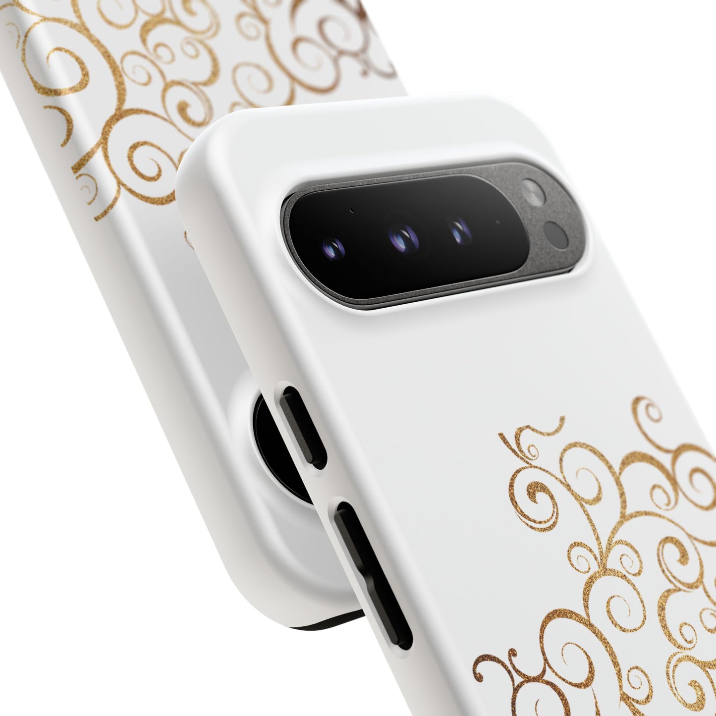 Elegant Floral Phone Case, Tough Cases, Gold Swirls, Stylish Protection, Trendy Gift, Chic Accessory