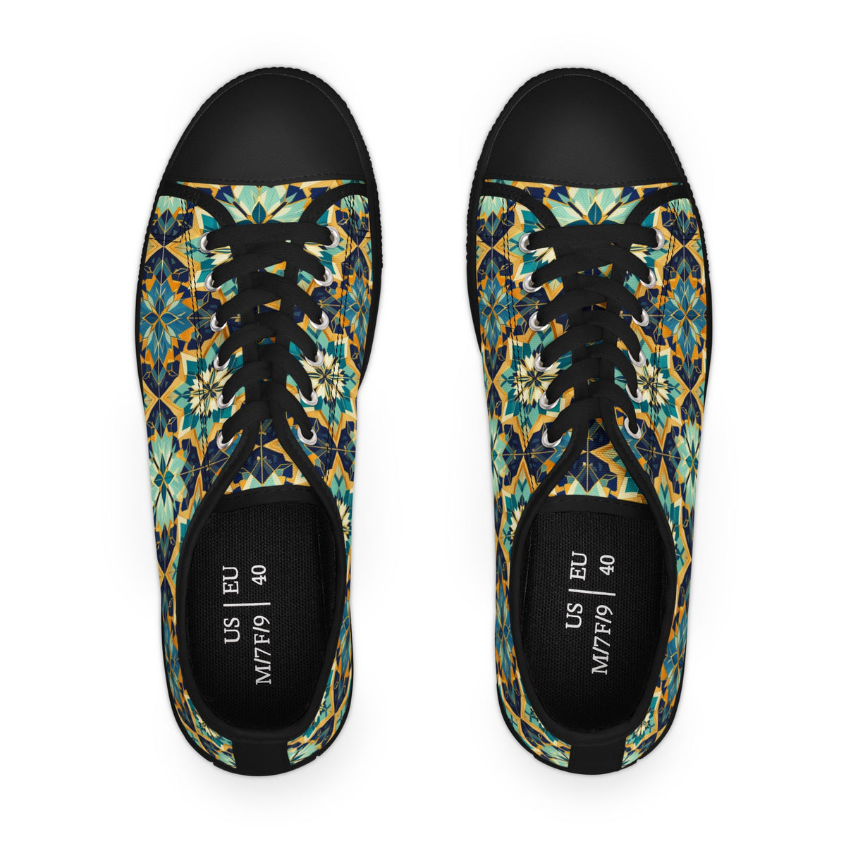 Low Top Sneakers — Boho Tile Floral Print Casual Canvas Shoes