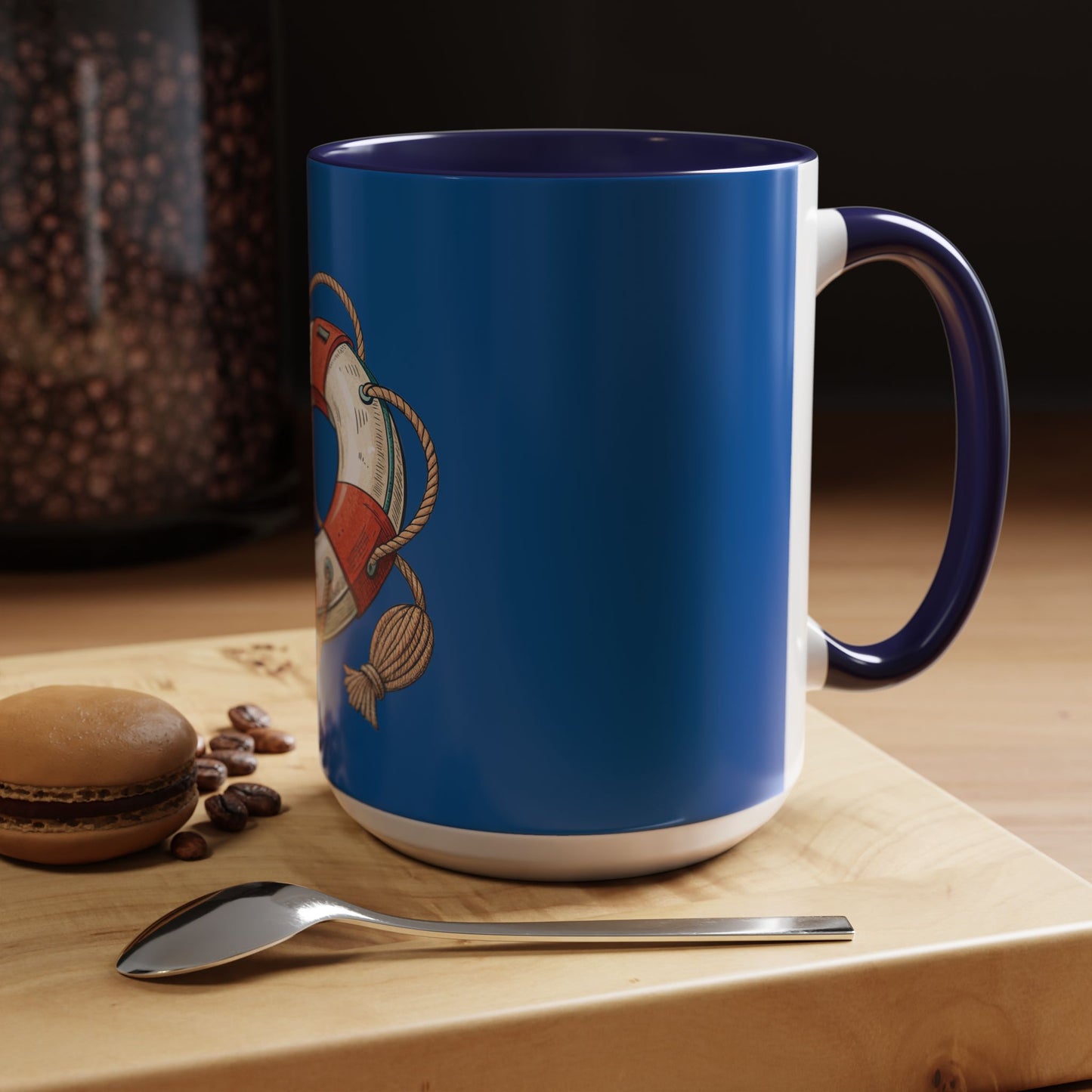 Lifesaver Accent Coffee Mug - Nautical Gift, Beach Decor, Sailor's Coffee Cup, Ocean Lover Mug, Summer Vibes