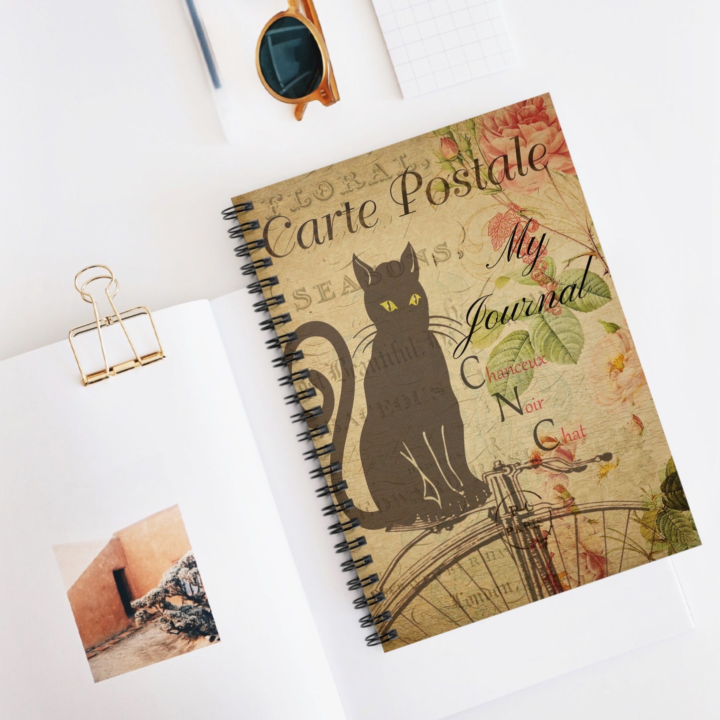Charming Cat Spiral Notebook, Vintage Floral Notebook, Cute Journal, Gift for Cat Lovers, Personalized Stationery