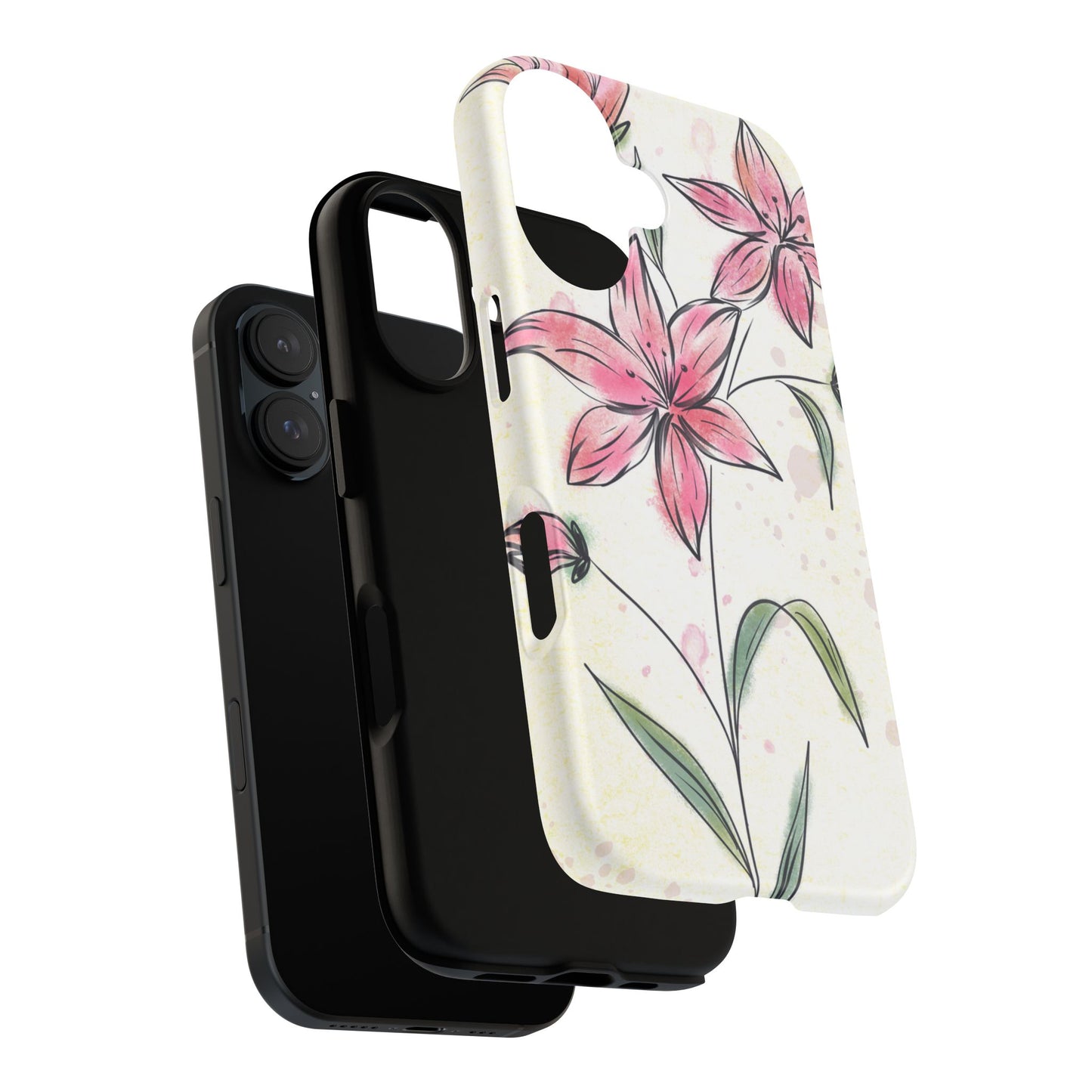 Floral Phone Case with Elegant Pink Lilies, Cute Floral Accessories, Phone Protection, Gift for Her, Stylish Cell Phone Cover