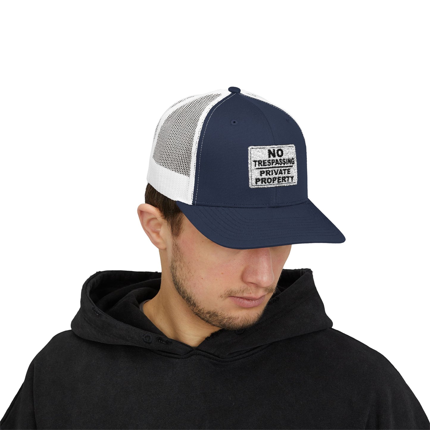 No Trespassing Snapback Trucker Cap, Outdoor Adventure Hat, Unique Gift for him, Summer Casual Style, Trendy Accessory