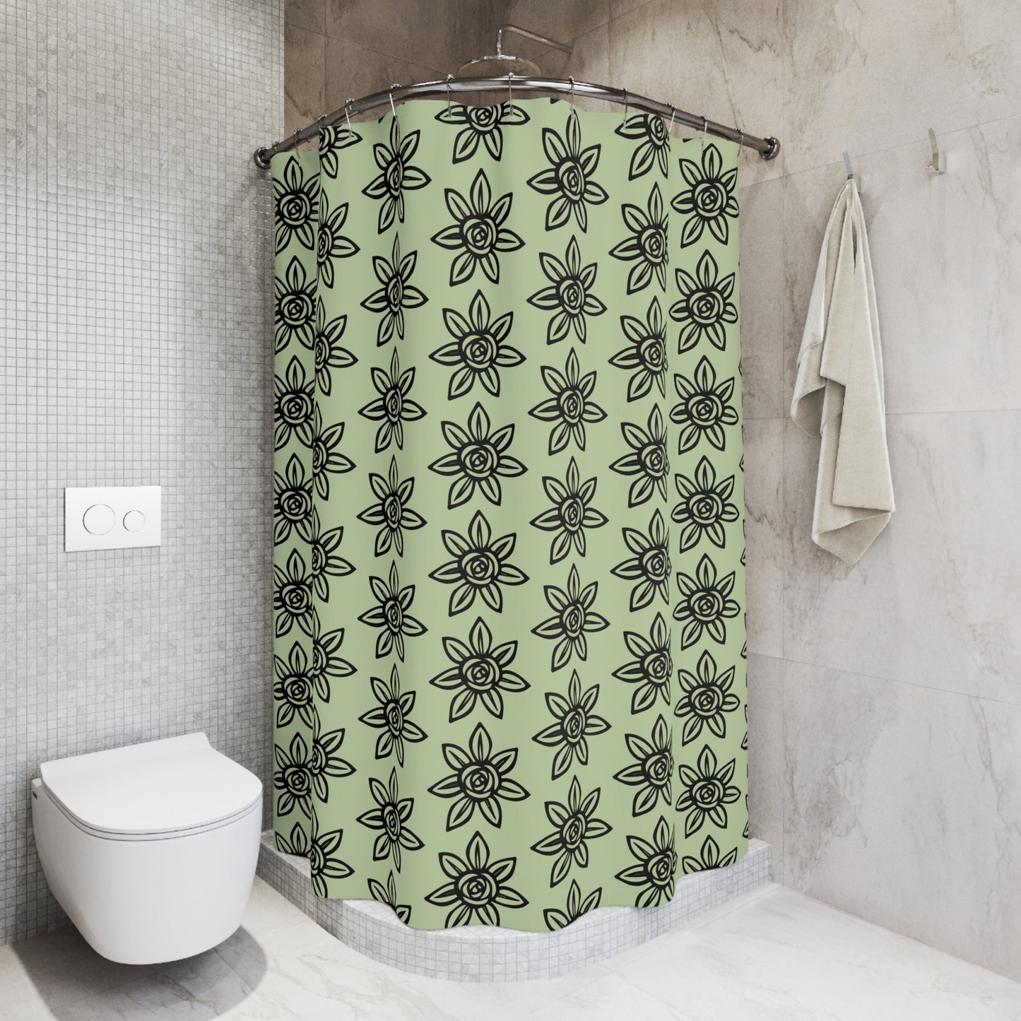 Floral Pattern Shower Curtain, Botanical Bathroom Decor, Green Floral Curtains, Modern Home Accessory, Flower Shower Curtain